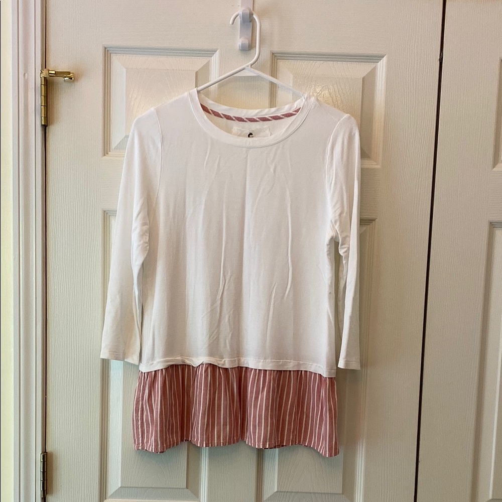 White and Pink Layered Long Sleeve Top
